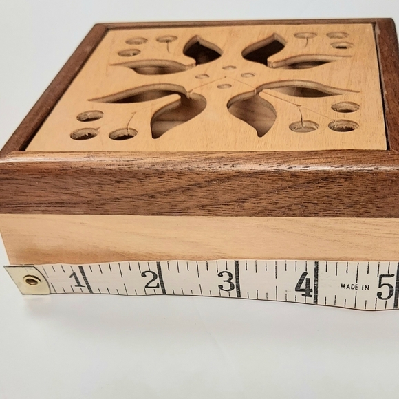 Two-tone Wood Trinket Box, Keepsake, Potpourri Box Hand Made, Scroll Saw Top - Picture 3 of 13